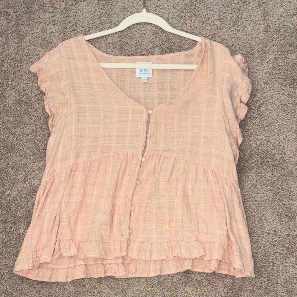 Eve Peach Ruffle Sleeve Blouse